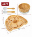 Bamboo Dog Plate Bowl & Spoon Set Suction Bowl Stay-Put Design - GREY