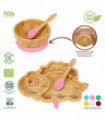 Bamboo Dinosaur Plate Bowl & Spoon Set Suction Bowl Stay-Put Design - PINK