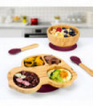 Bamboo Car Plate Bowl & Spoon Set Suction Bowl Stay-Put Design for Kids - RED