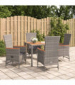 vidaXL 5 Piece Garden Dining Set Grey Poly Rattan&Solid Wood Acacia