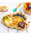 Bamboo Dinosaur Plate Bowl & Spoon Set Suction Bowl Stay-Put Design - GREEN