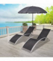 Sun Loungers with Umbrella Aluminium Black