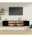 Wall Cabinets 2 pcs Black 80x30x30 cm Solid Wood Pine