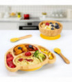 Bamboo Dog Plate Bowl & Spoon Set Suction Bowl Stay-Put Design - YELLOW
