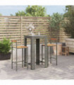 vidaXL 3 Piece Garden Bar Set Grey Poly Rattan&Solid Wood Acacia