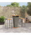 vidaXL 3 Piece Garden Bar Set Grey Poly Rattan&Solid Wood Acacia