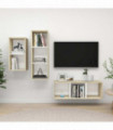 3 Piece TV Cabinet Set White and Sonoma Oak Engineered Wood