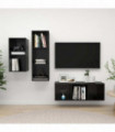 3 Piece TV Cabinet Set High Gloss Black Engineered Wood