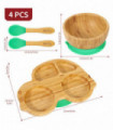 Bamboo Car Plate Bowl & Spoon Set Suction Bowl Stay-Put Design for Kids - GREEN