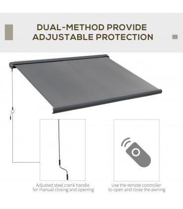 3x2.5m Electric Motorised Awning Door Window Shade w/ Cassette Grey