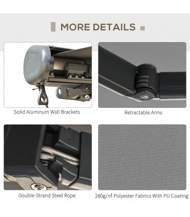 3x2.5m Electric Motorised Awning Door Window Shade w/ Cassette Grey