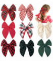 50pc/lot 5" Fable Bows Nylon Headbands Plaid Hair Bows Hair Clips Kid Girls Cotton Christmas Tartan Bow Hairpin Child Headwear