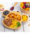 Bamboo Monkey Plate Bowl & Spoon Set Suction Bowls Stay-Put Design - RED