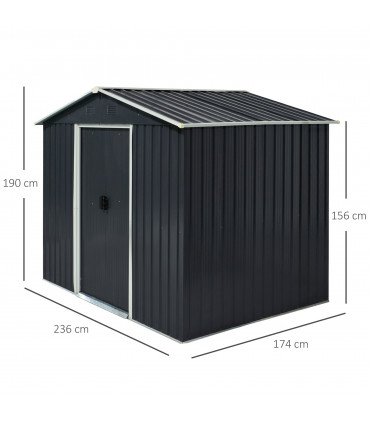 8 x 6ft Garden Storage Shed with Double Sliding Door Outdoor Grey