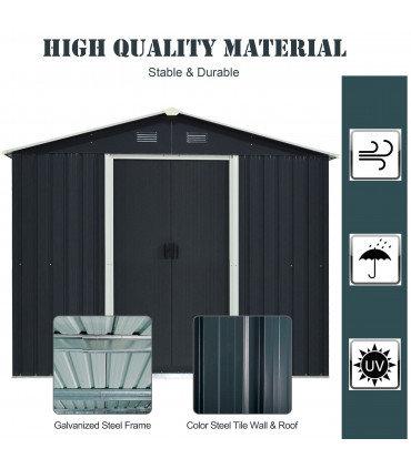 8 x 6ft Garden Storage Shed with Double Sliding Door Outdoor Grey