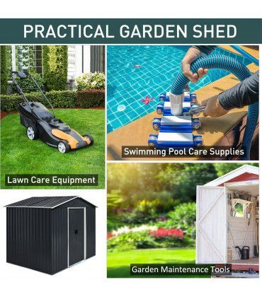 8 x 6ft Garden Storage Shed with Double Sliding Door Outdoor Grey