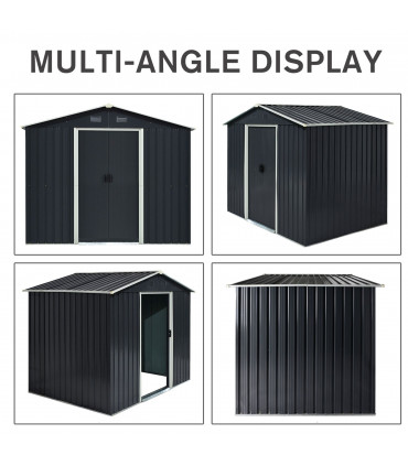 8 x 6ft Garden Storage Shed with Double Sliding Door Outdoor Grey