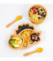 Bamboo Dinosaur Plate Bowl & Spoon Set Suction Bowl Stay-Put Design - YELLOW