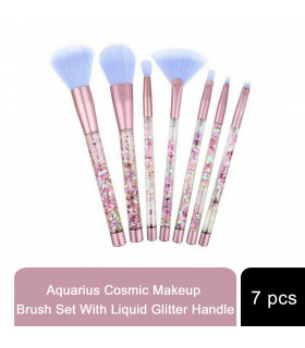 Aquarius Cosmic Makeup 7pcs Brush Set With Liquid Glitter Handle, Pink w/ Purple
