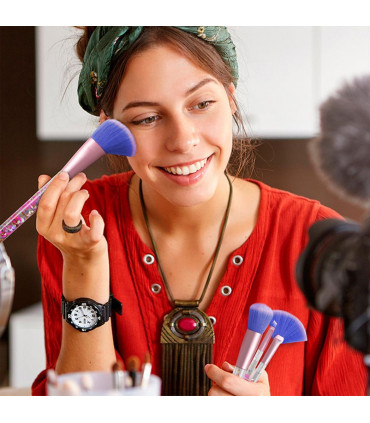 Aquarius Cosmic Makeup 7pcs Brush Set With Liquid Glitter Handle, Pink w/ Purple