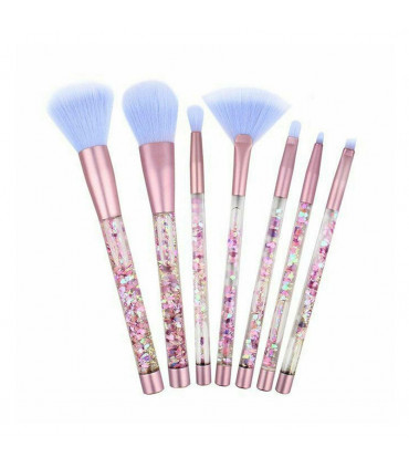 Aquarius Cosmic Makeup 7pcs Brush Set With Liquid Glitter Handle, Pink w/ Purple