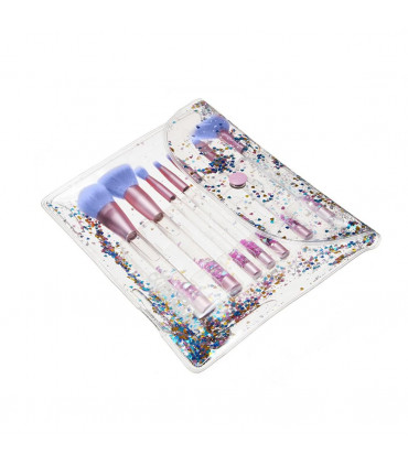 Aquarius Cosmic Makeup 7pcs Brush Set With Liquid Glitter Handle, Pink w/ Purple