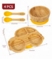 Bamboo Car Plate Bowl & Spoon Set Suction Bowl Stay-Put Design for Kids - YELLOW