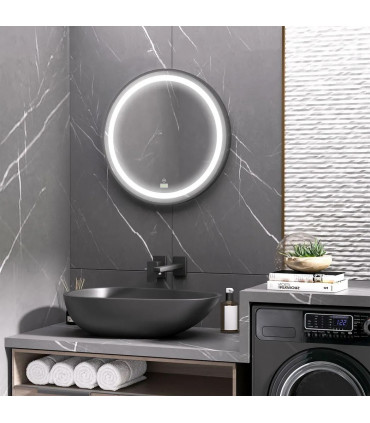 LED Smart Bathroom Mirror Wall Mounted Round Vanity Mirror w/ Lights, Black