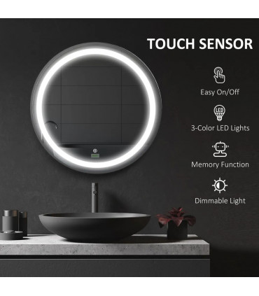 LED Smart Bathroom Mirror Wall Mounted Round Vanity Mirror w/ Lights, Black