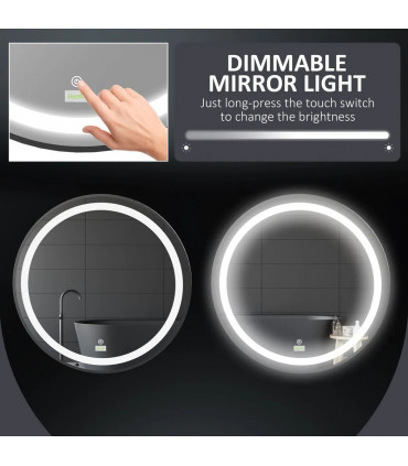 LED Smart Bathroom Mirror Wall Mounted Round Vanity Mirror w/ Lights, Black