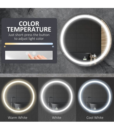 LED Smart Bathroom Mirror Wall Mounted Round Vanity Mirror w/ Lights, Black