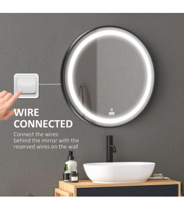LED Smart Bathroom Mirror Wall Mounted Round Vanity Mirror w/ Lights, Black