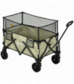 Outsunny 180L Folding Garden Trolley Wagon Cart w/ Extendable Side Walls, Khaki