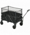 Outsunny 180L Folding Garden Trolley Wagon Cart w/ Extendable Side Walls, Black