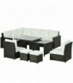 Outsunny 10-Seater Sofa Sectional w/ Cushioned Seat, Footstools and Glass Table