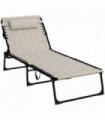 Outsunny Foldable Sun Lounger  Reclining Back, Sun Lounger w/ Padded Seat Khaki