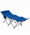 Outsunny Foldable Sun Lounger w/ Side Pocket, Oxford Headrest Sun Lounger, Blue