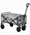 Outsunny Folding Outdoor Storage Trolley Cart Bag Telescopic Handle Brakes Grey