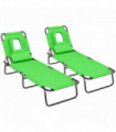 Outsunny Folding Sun Lounger Set of 2 Reclining Chair with Reading Hole Green