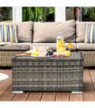 Patio Wicker Coffee Table w/ Glass Top Suitable for Garden Backyard