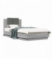 vidaXL Bed Frame with Headboard and LED Lights Grey Sonoma 90x200 cm