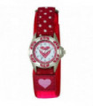 Ravel Girls Hot Pink Polka Dots Heart Time Teacher Velcro Strap Watch R1507.24 - CLEARANCE NEEDS RE-BATTERY