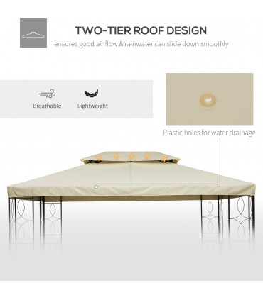 3x4 m 2-Tier Waterproof Gazebo Replacement Top-Cream-White