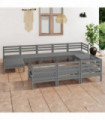 10 Piece Garden Lounge Set Grey Solid Pinewood