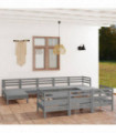 11 Piece Garden Lounge Set Grey Solid Pinewood