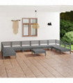 11 Piece Garden Lounge Set Grey Solid Pinewood