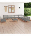 12 Piece Garden Lounge Set Solid Pinewood Grey