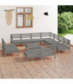 12 Piece Garden Lounge Set Solid Pinewood Grey