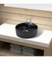 Ceramic Bathroom Sink Basin Faucet/Overflow Hole Black Round