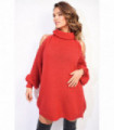 High Neck Oversized Open Shoulder Long Sleeve Knitted Jumper